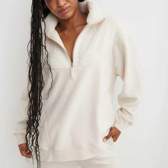 Aerie holiday hometown quarter zip heather frost Sz XL warm cozy & comfortable - Picture 1 of 10